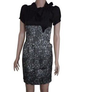 Rachael G. Black and Gray Floral Print Dress, Size 6